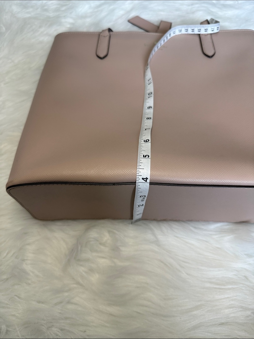 Kate Spade New York Cream Nude Leather Tote Bag Bow Charm Large Shoulder Purse - Picture 5 of 5
